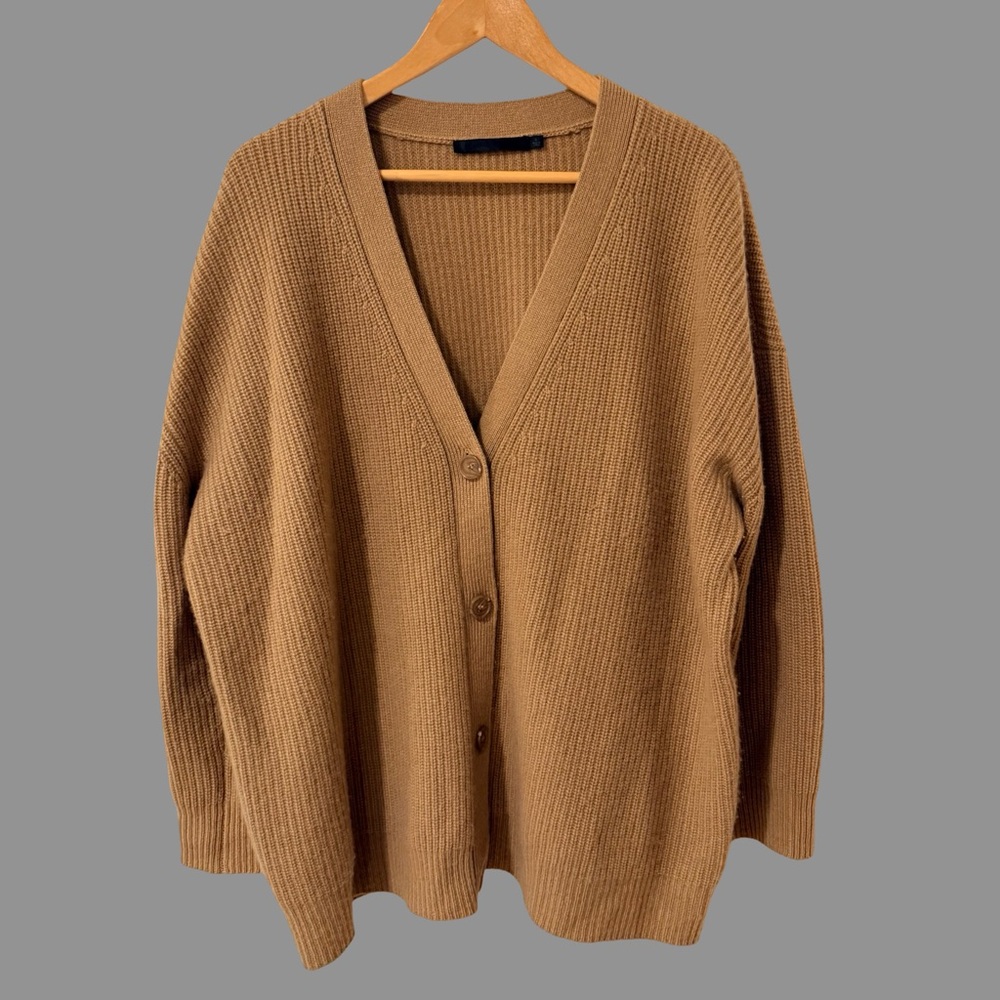 Jenni Kayne Cocoon Brown Deep V-Neck Button Up Cashmere Cardigan L ($475)